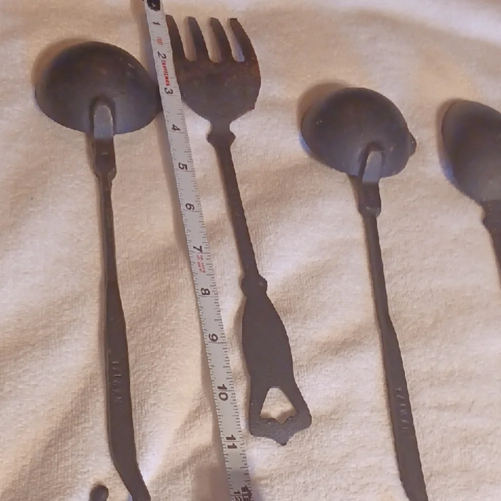 Vintage Black Cast Iron Utensil Set Of 4 1960 Kitchen Decor